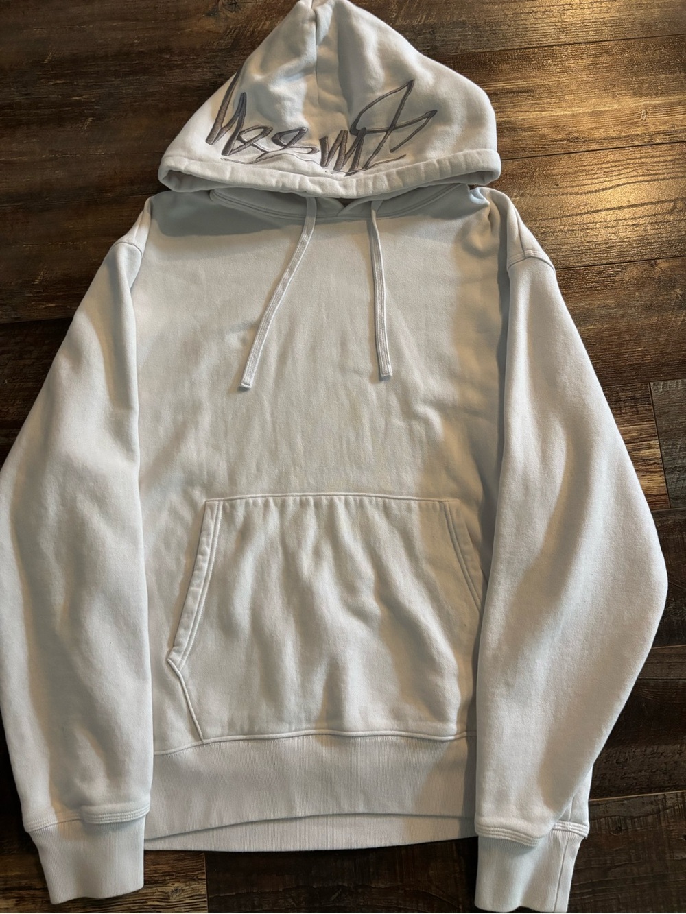 Stussy White Hooded Pullover with Script Logo